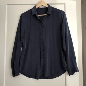 Everlane silk navy shirt blouse Small